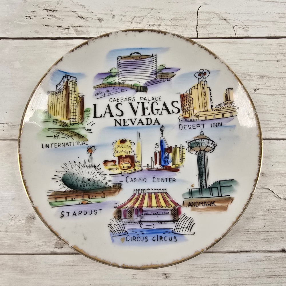 Vintage Las Vegas Nevada Souvenir Plate Caesars Palace Stardust Landmark 7 Inch‎